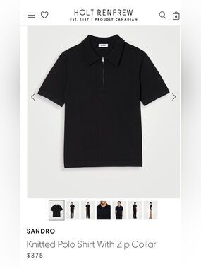 Sandro Black Short-Sleeve Zip Polo